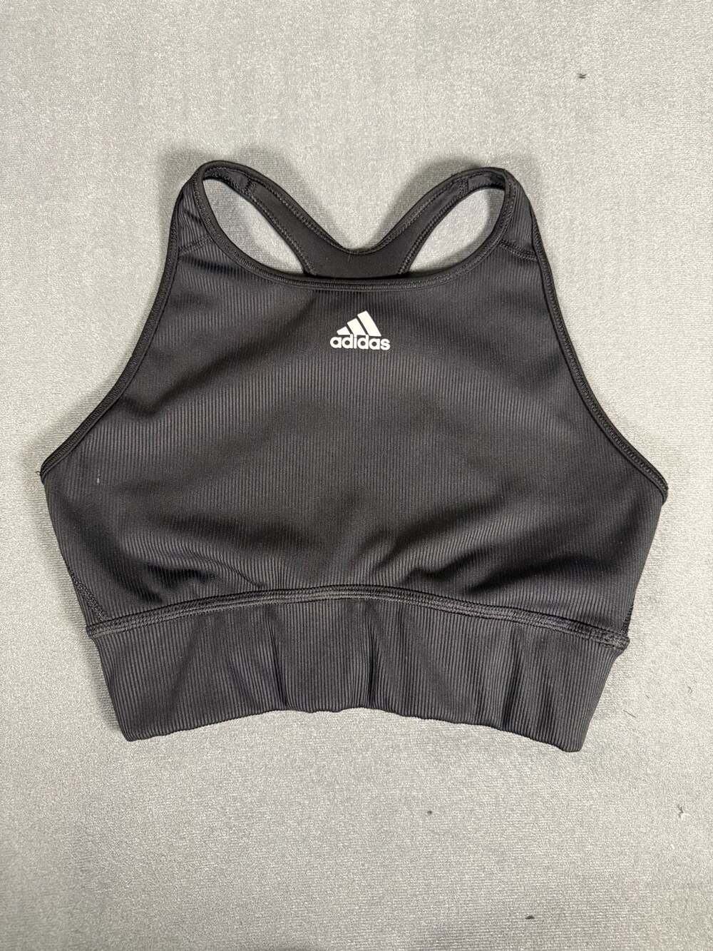 Adidas Primegreen Ribbed High Neck Criss-Cross Back Sports Bra Black Medium